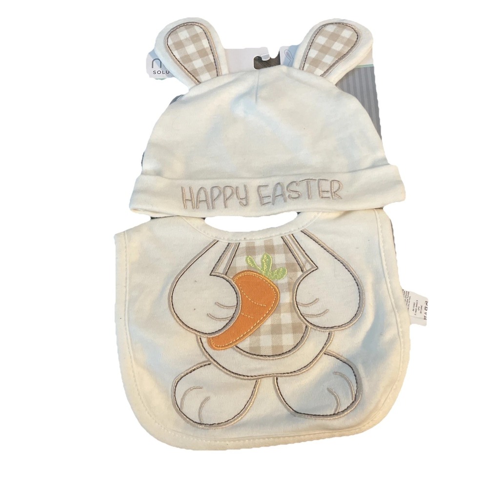 Neat Solutions Bib And Hat Babero Y Gorrito Bunny Ears Happy Easter Bunny Carrot
